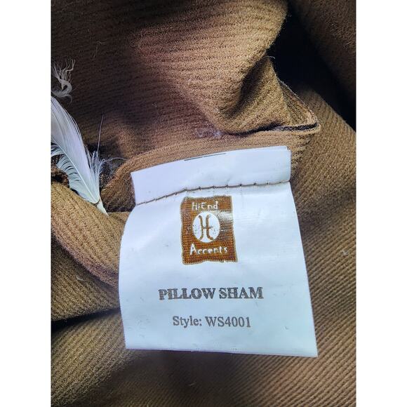 HI END ACCENTS Brown Green Metal Button QUEEN Accent Pillow Sham 21x27 - Picture 4 of 7